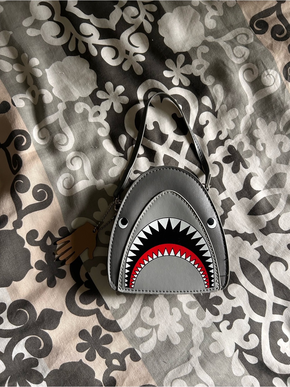Shark Face Mini Handbag - Gray with Red & Black Mouth Detail